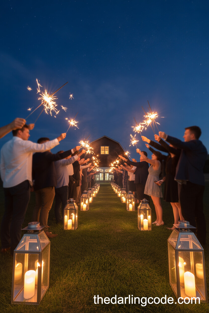Candlelit Pathway And Barn Sparkler Send-Off