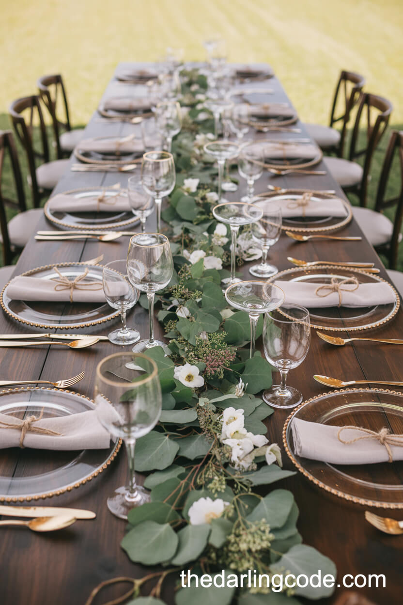 Outdoor Farm Table With Eucalyptus Runner
