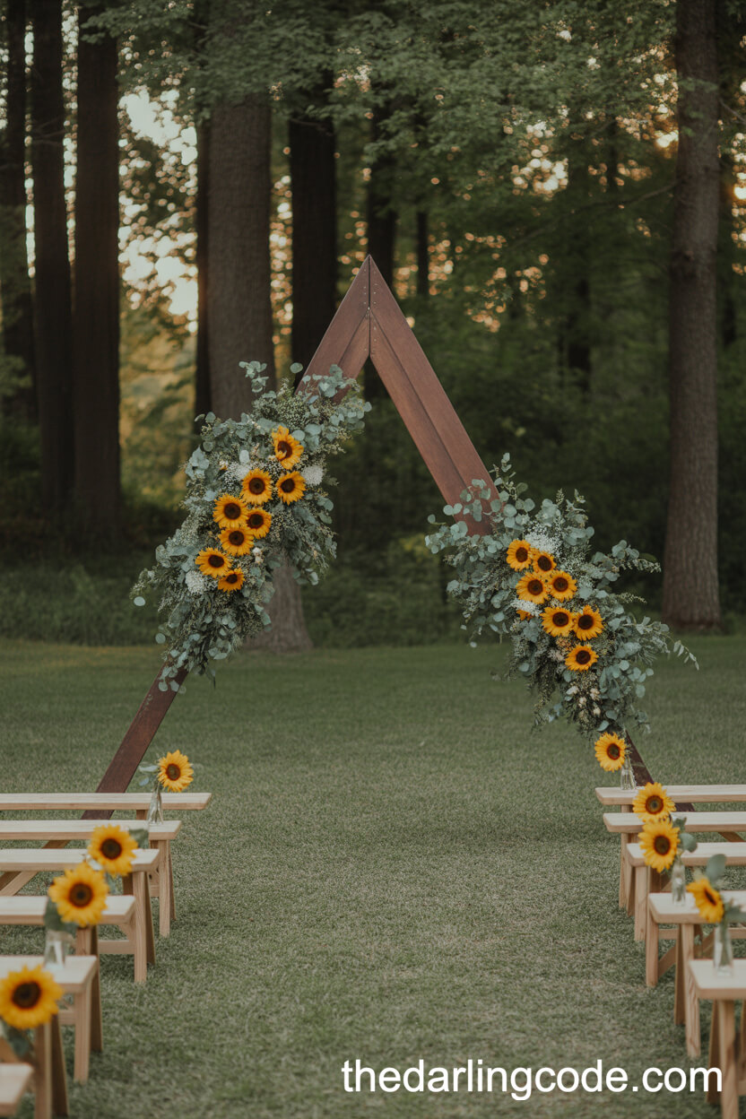 Woodland Sunflower Wedding Ceremony In A Forest Clearing