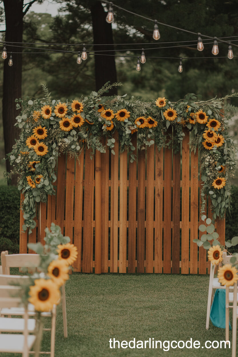 Sunflower-Themed Outdoor Wedding Photo Booth Backdrop