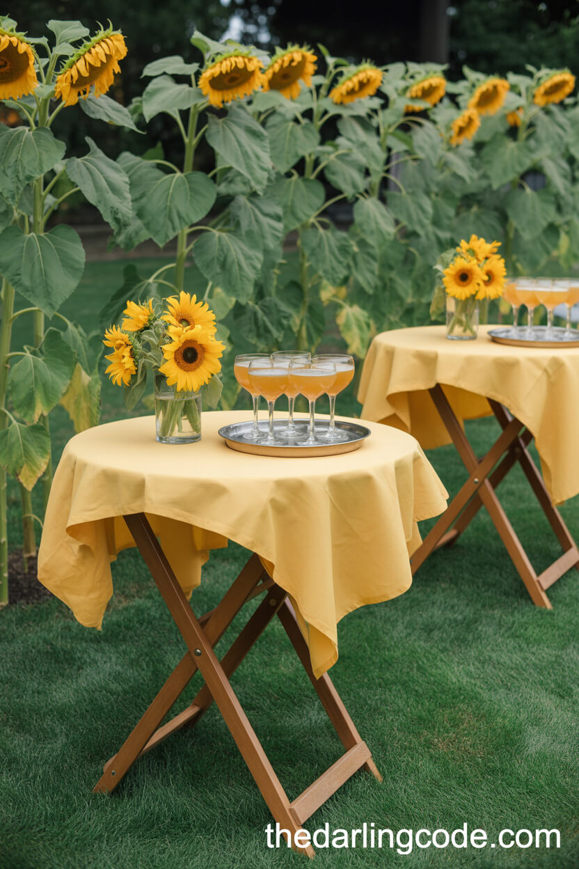 Garden Party Cocktail Hour With Sunflower Bistro Tables
