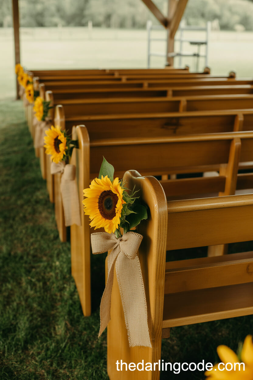 Sunflower And Burlap Aisle Markers For Rustic Ceremony Seating
