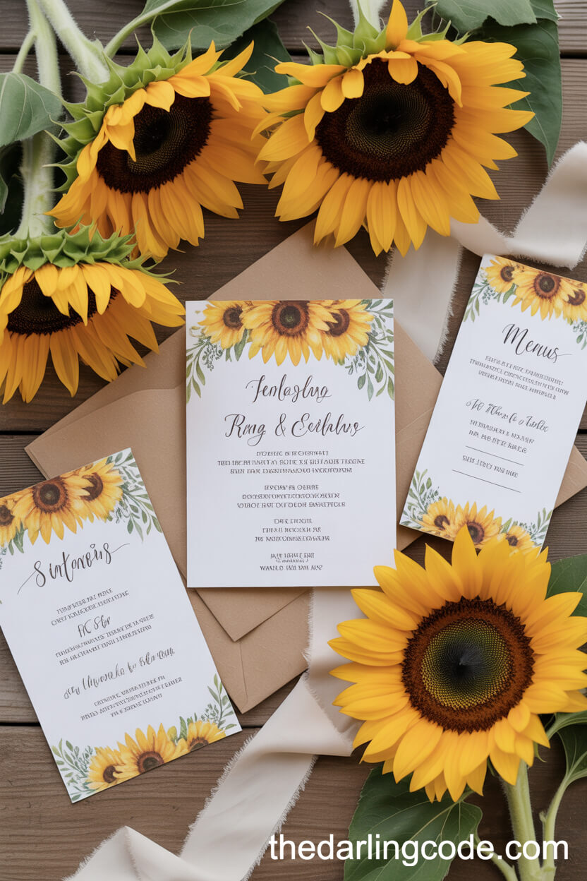 Sunflower Watercolor Wedding Invitations And Stationery Ideas