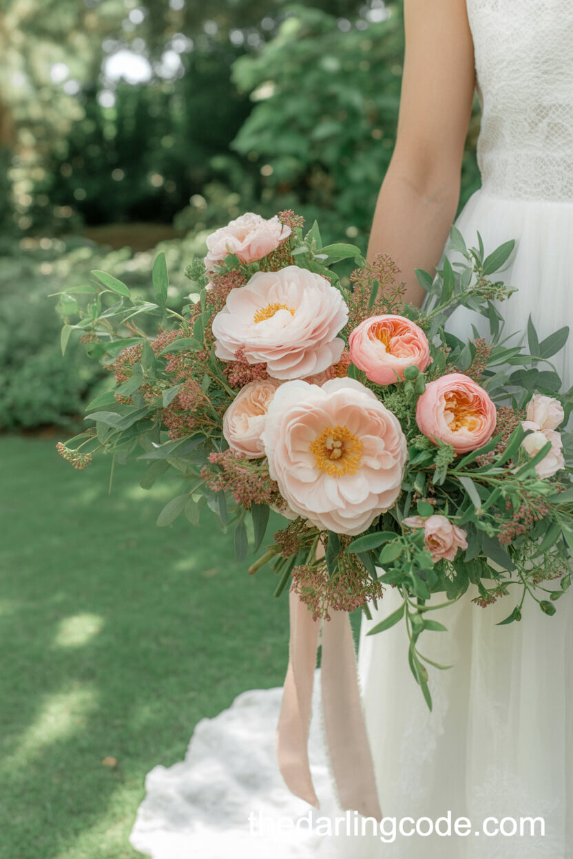 Blush Peonies And Coral Garden Roses Bouquet