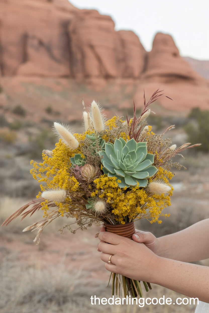 Yellow Wildflower And Succulent Desert Bouquet