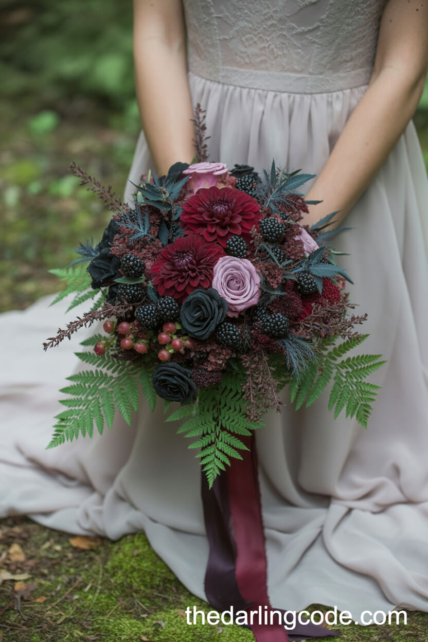 Moody Dahlia And Blackberry Woodland Bouquet