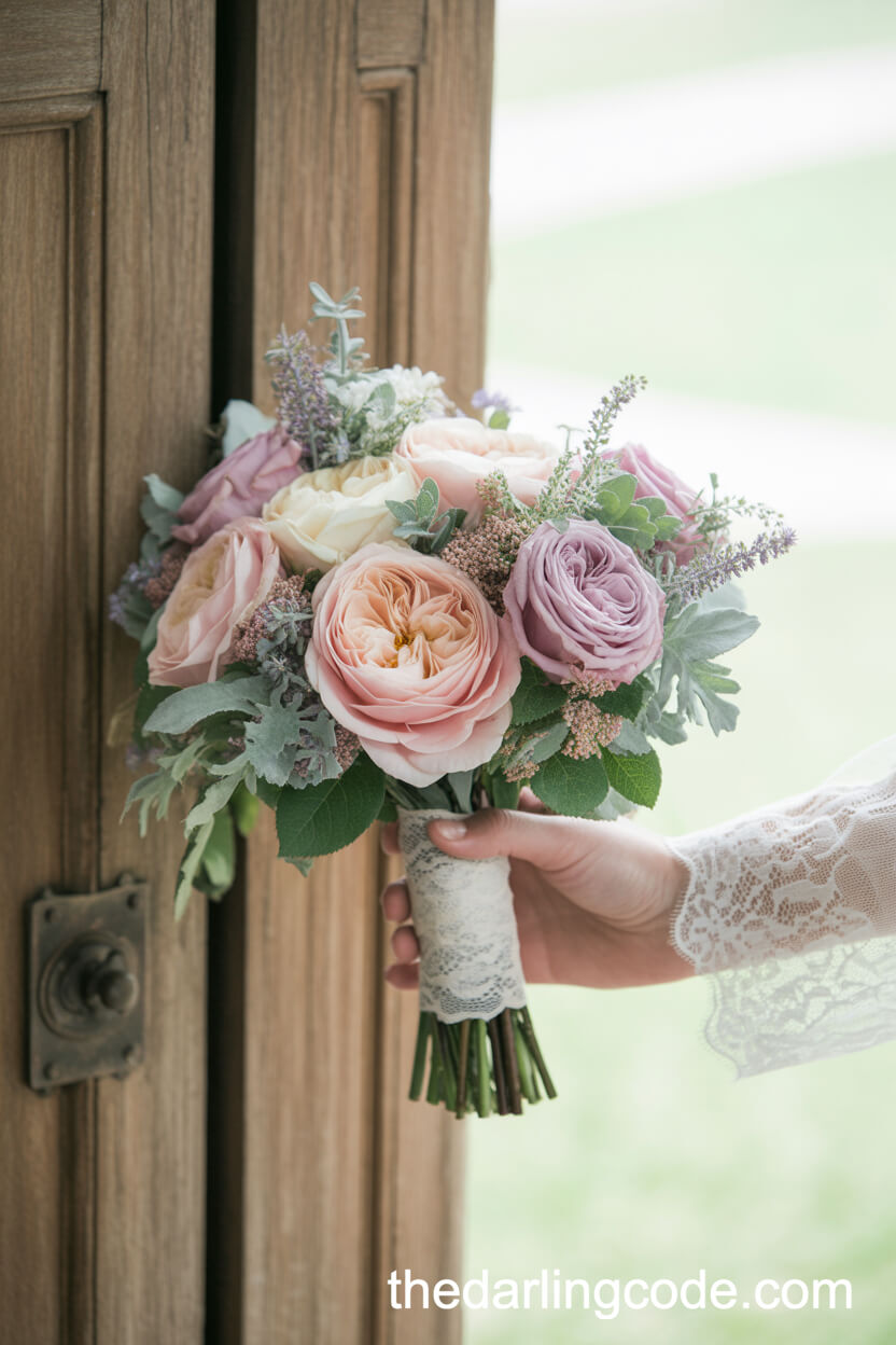 Pastel Garden Rose And Dusty Miller Vintage Bouquet
