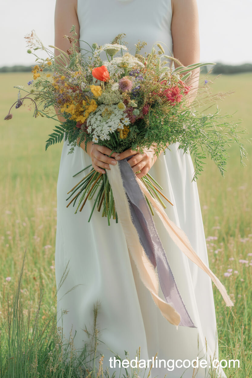 Wildflower Meadow Poppy And Queen Anne’s Lace Bouquet