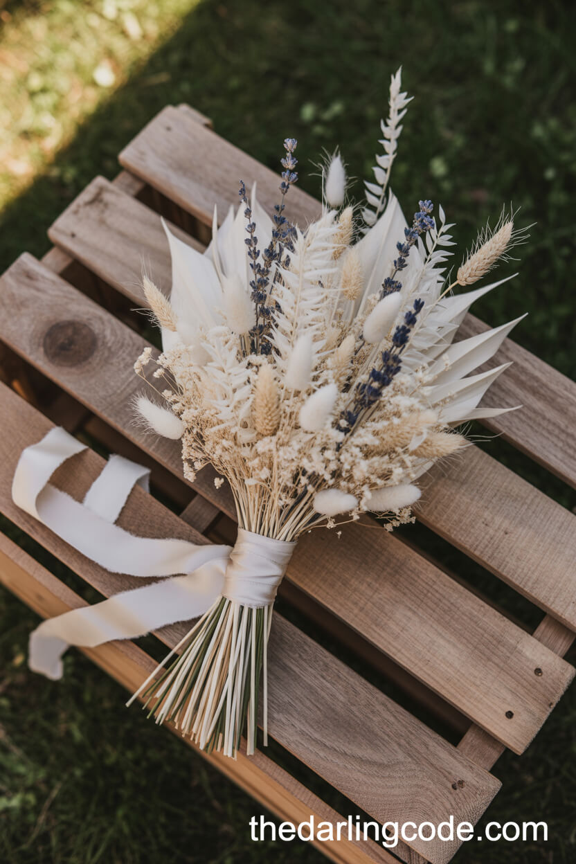 Dried Palm Leaf And Lavender Rustic Bouquet