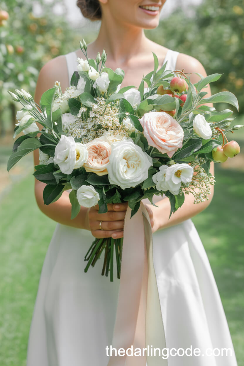 Apple Orchard Inspired Rose And Lisianthus Bouquet