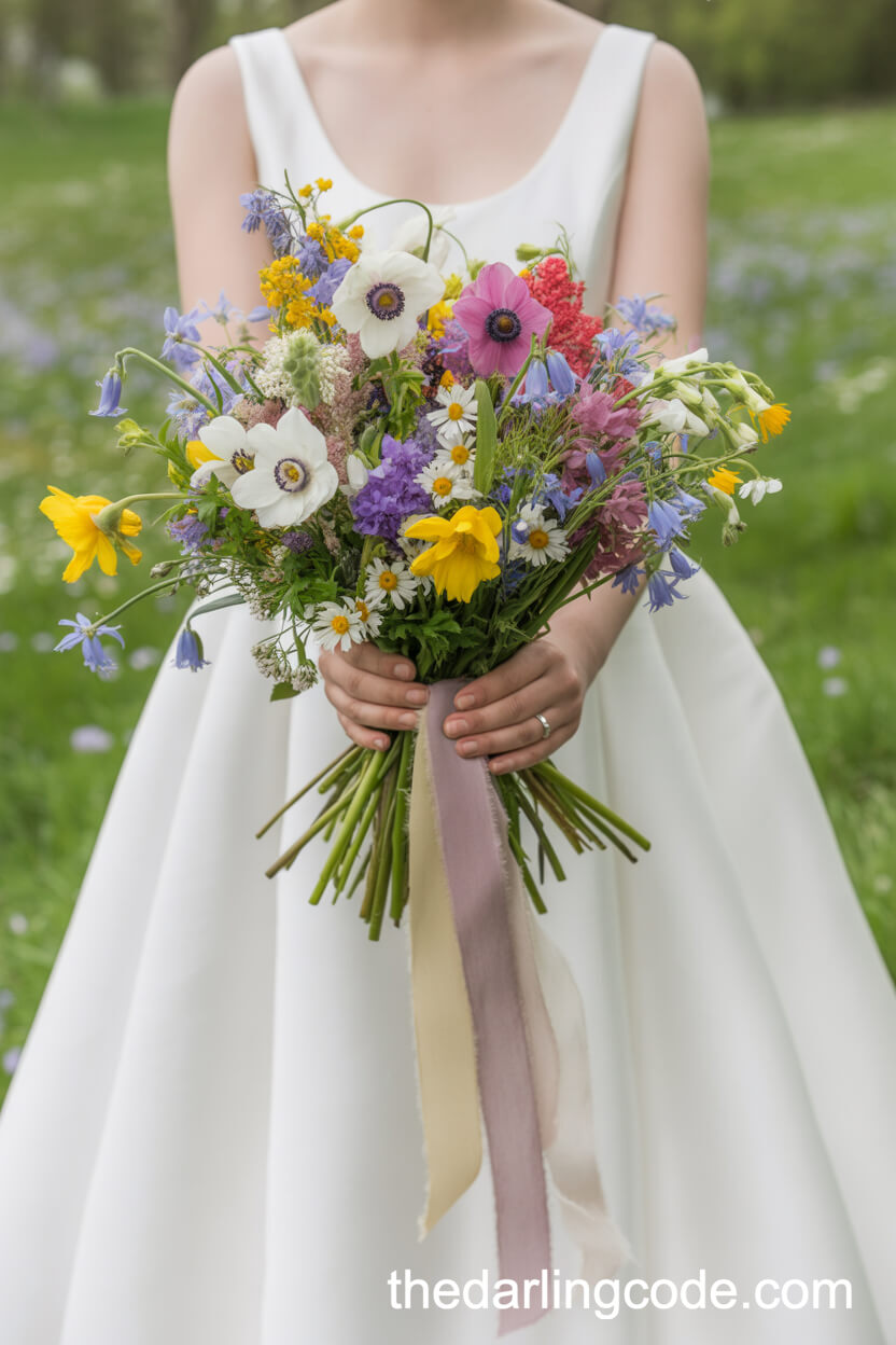 Spring Anemone And Sweet Pea Meadow Bouquet