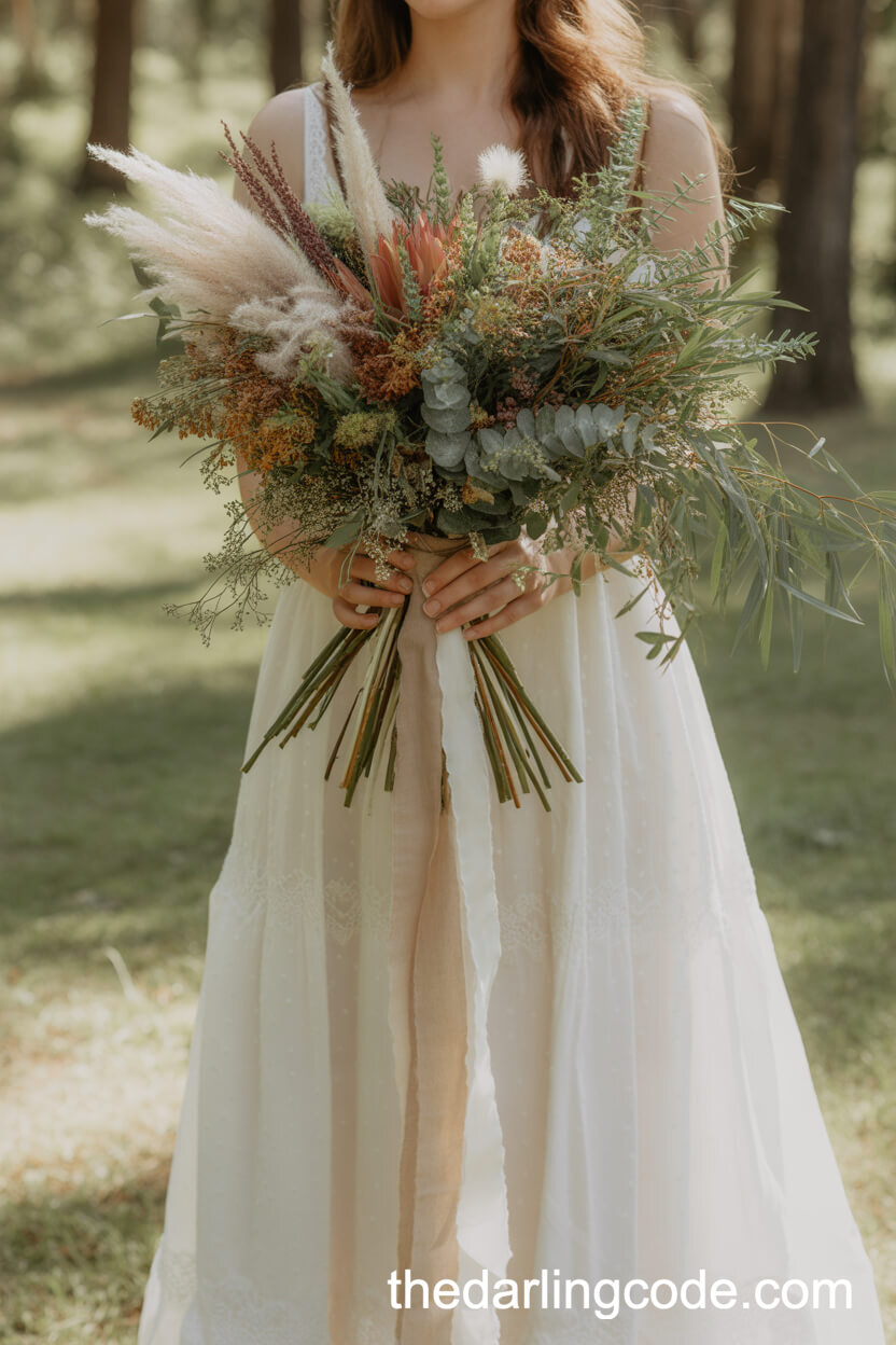 Bohemian Pampas Grass And Protea Bouquet