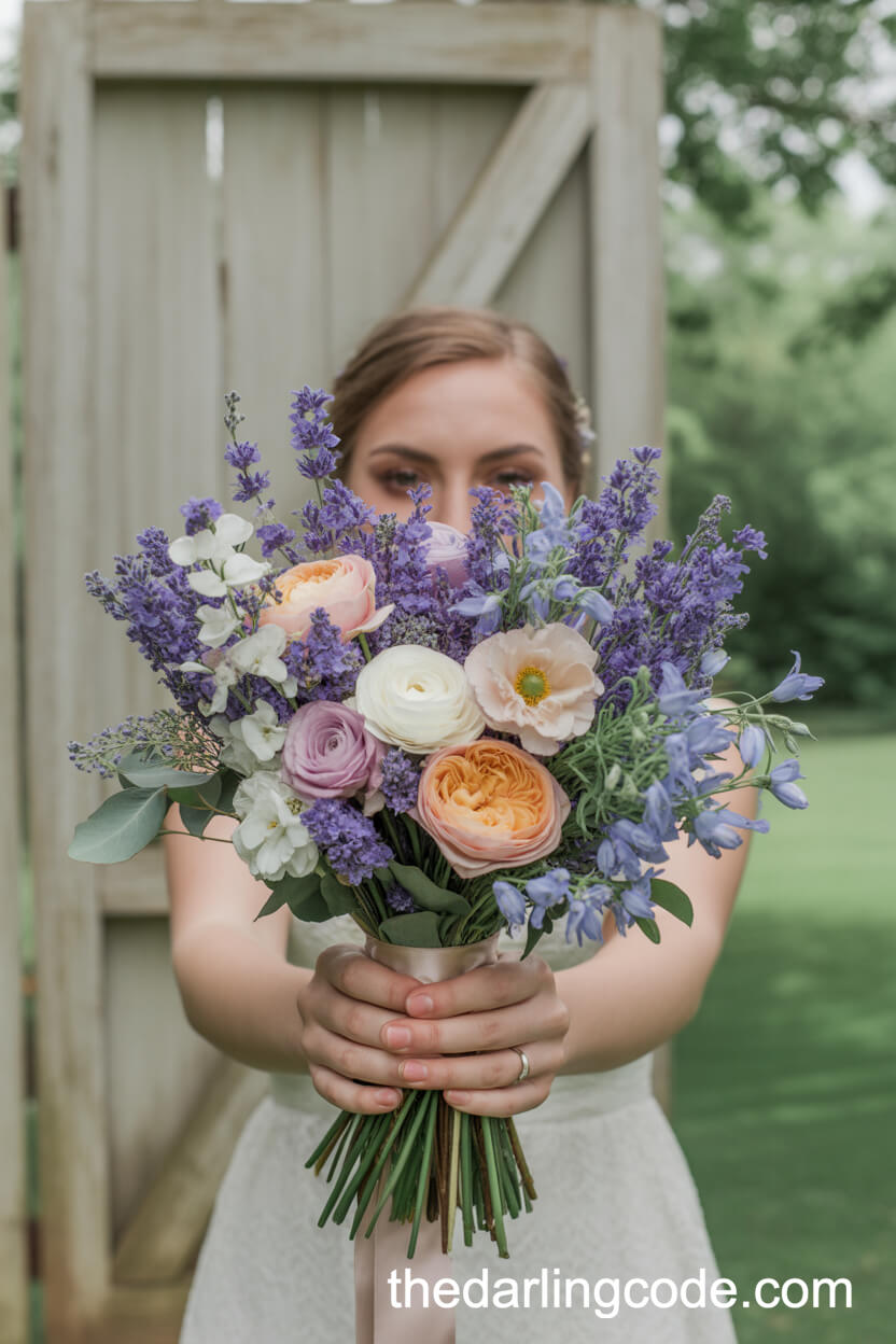 Lavender And Peach Garden Rose Bouquet