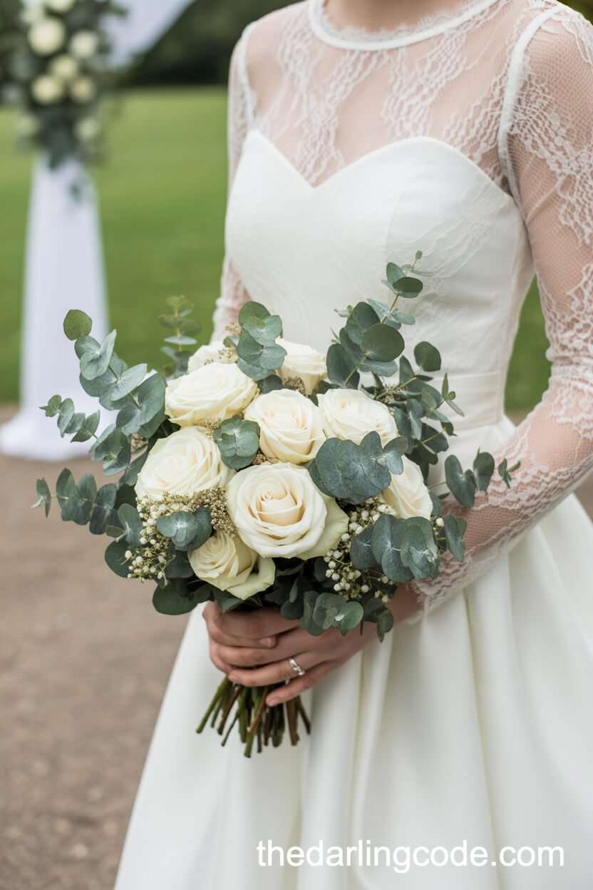 Classic White Rose And Eucalyptus Bouquet