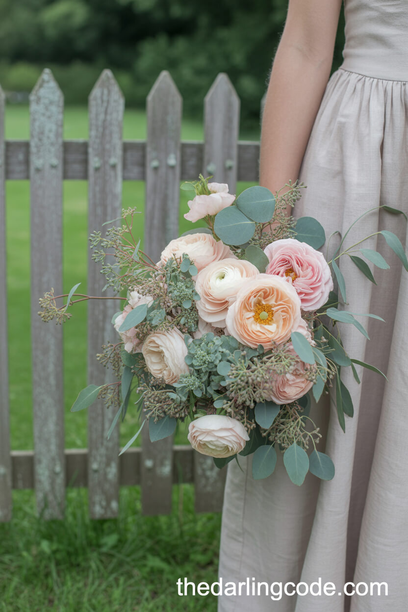 Peach And Sage Ranunculus Bouquet