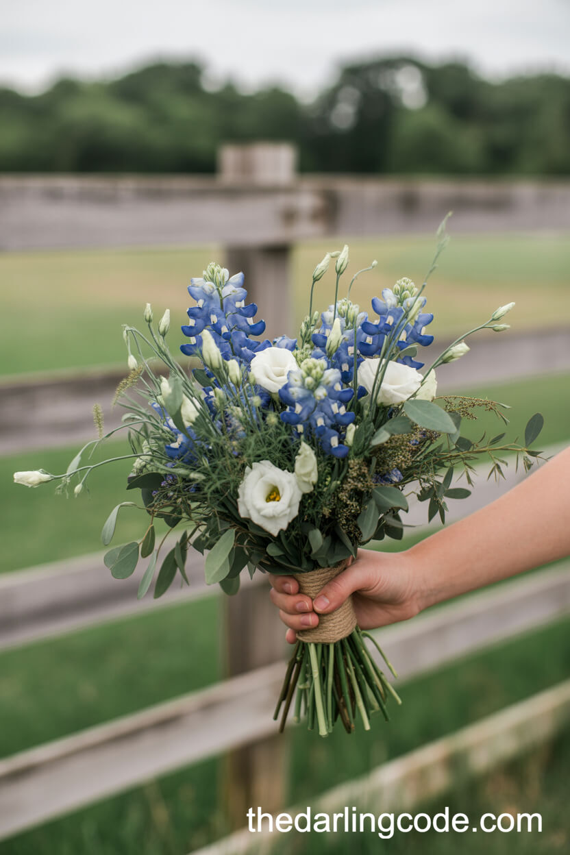 Rustic Bluebonnet And White Lisianthus Bouquet