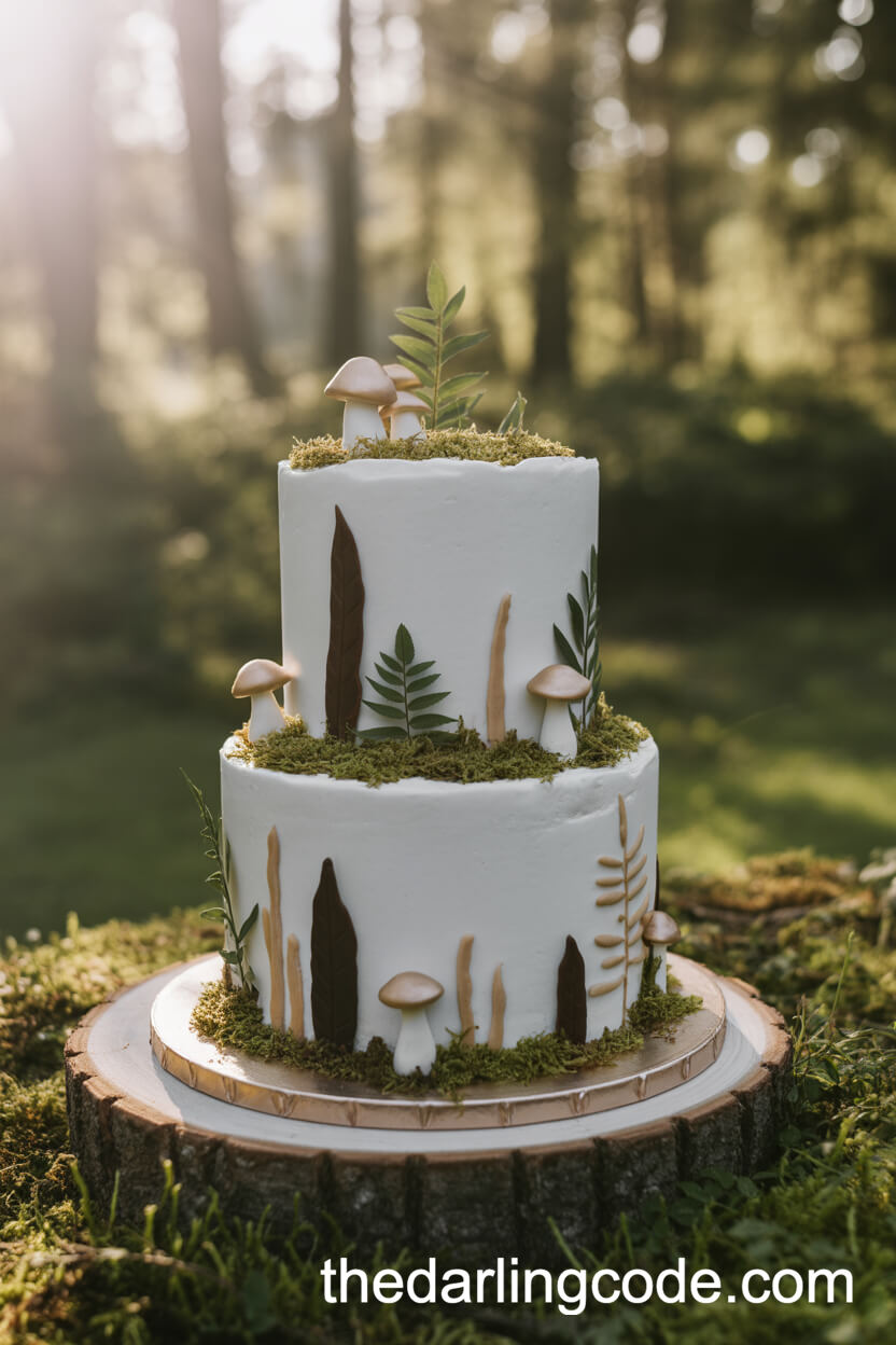 Botanical White Cake with Edible Moss and Ferns