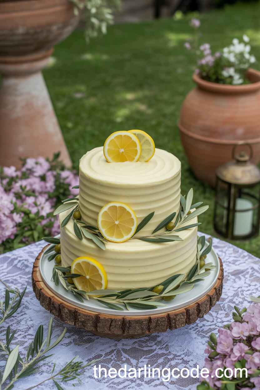 Lemon and Olive Branch Buttercream Cake