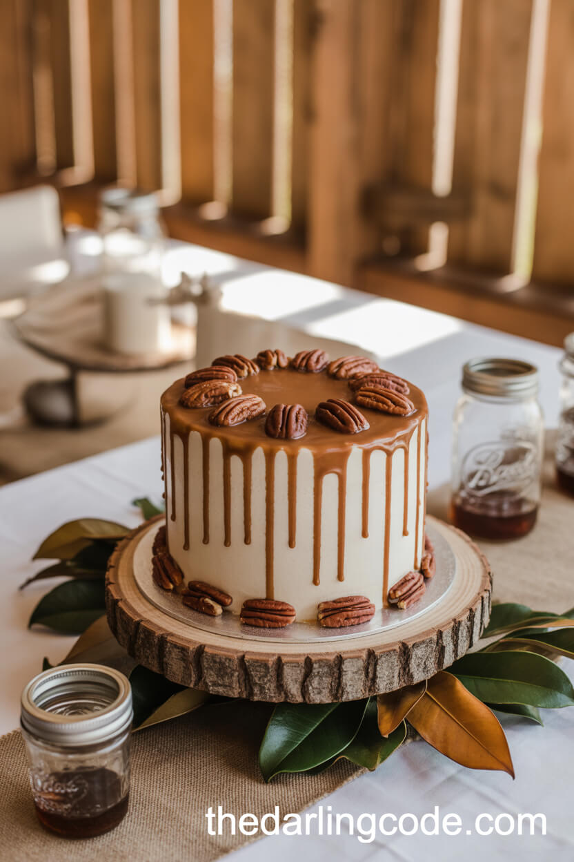 Caramel-Drip Cake with Pecans and Pralines