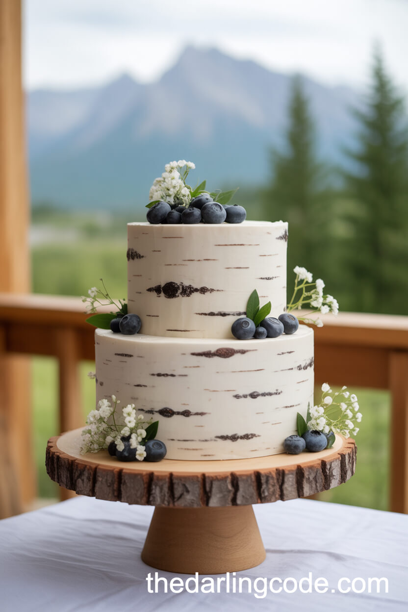 Birch Bark Fondant Cake with Blueberries