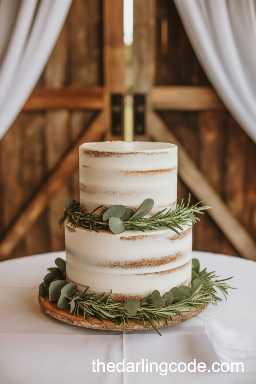 White Wedding Cake with Eucalyptus and Rosemary