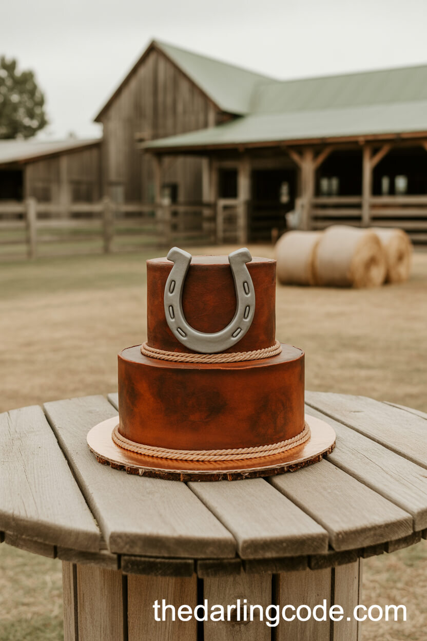 Tooled Leather Cake with Fondant Horseshoe