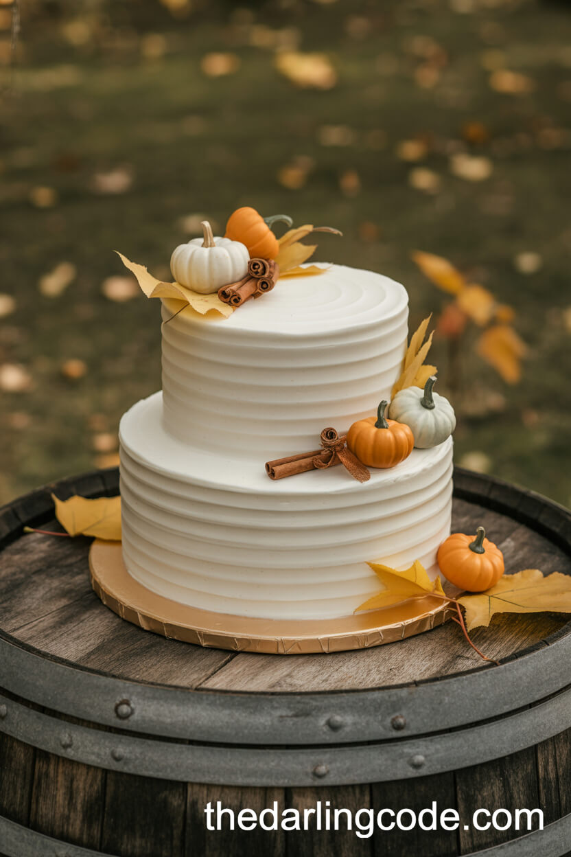 Buttercream Cake with Pumpkins, Cinnamon, and Golden Leaves