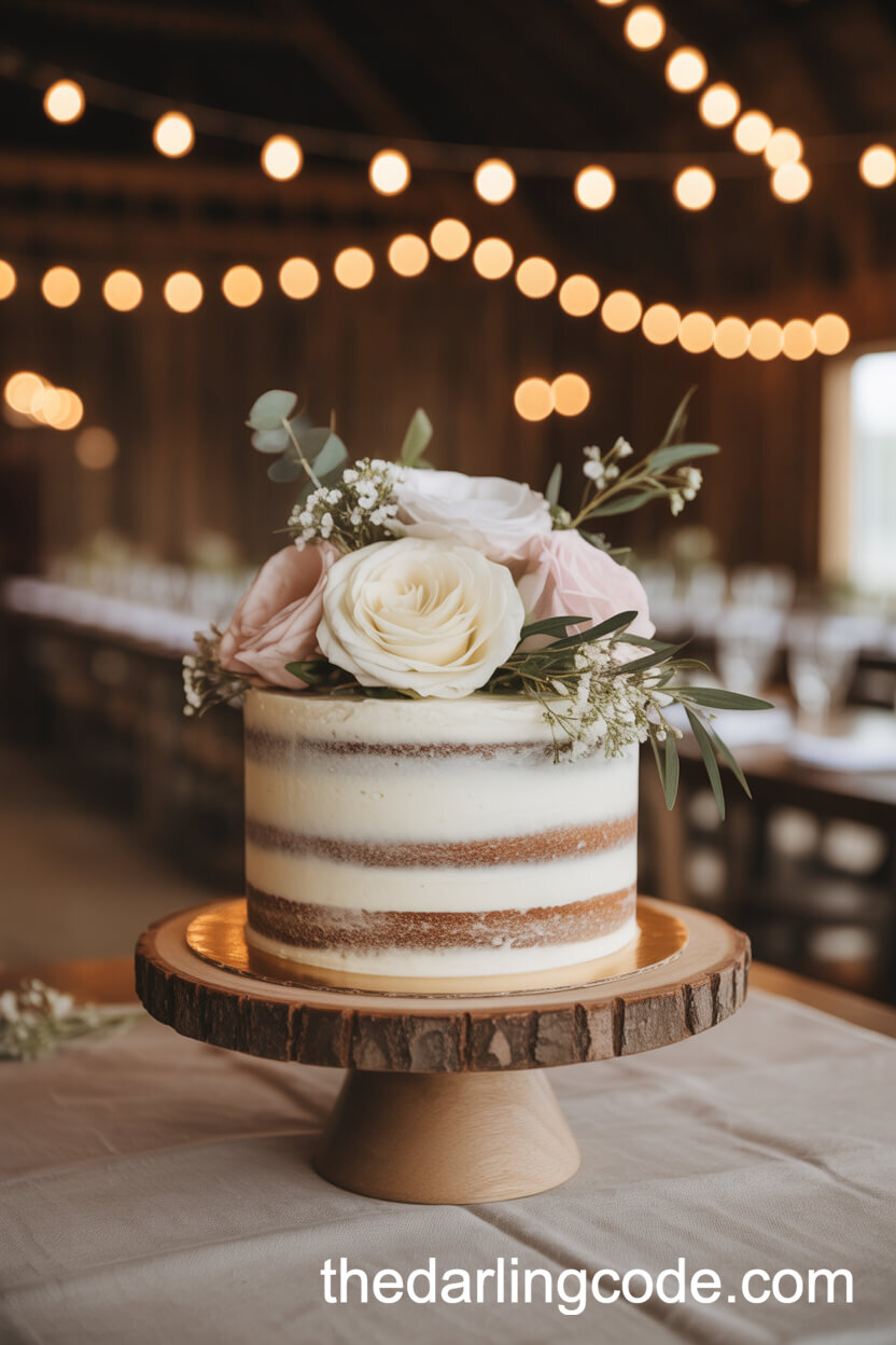 Rustic Cake with White and Blush Flowers
