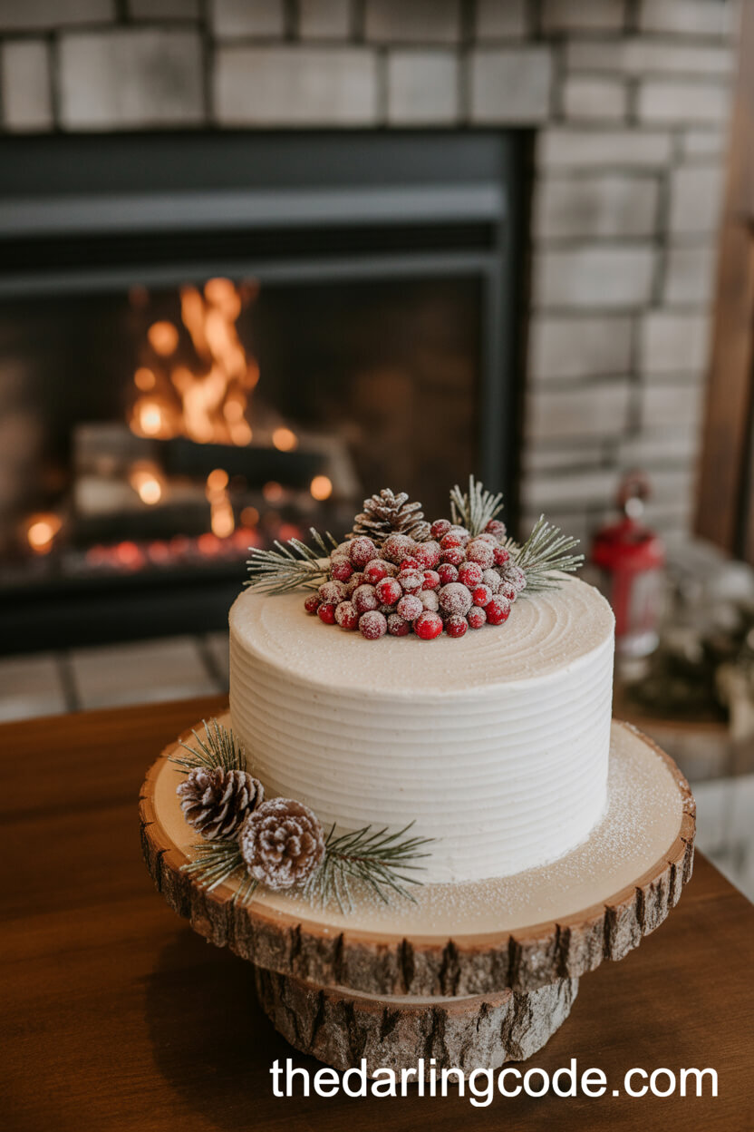 Winter Cake with Sugared Cranberries and Pinecones