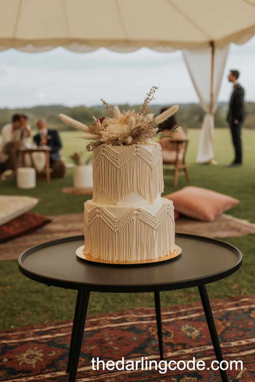 Macrame-Inspired Cake with Dried Flowers