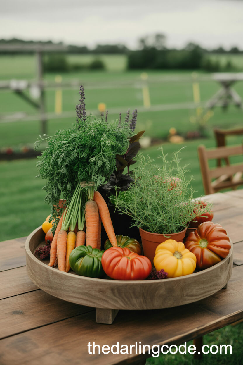 Farm Fresh Veggies and Herbs in a Wooden Tray