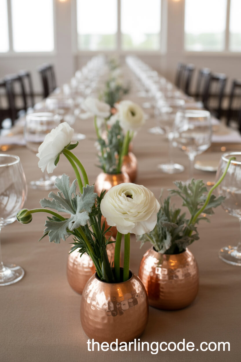 Minimalist Copper Vases with White Florals