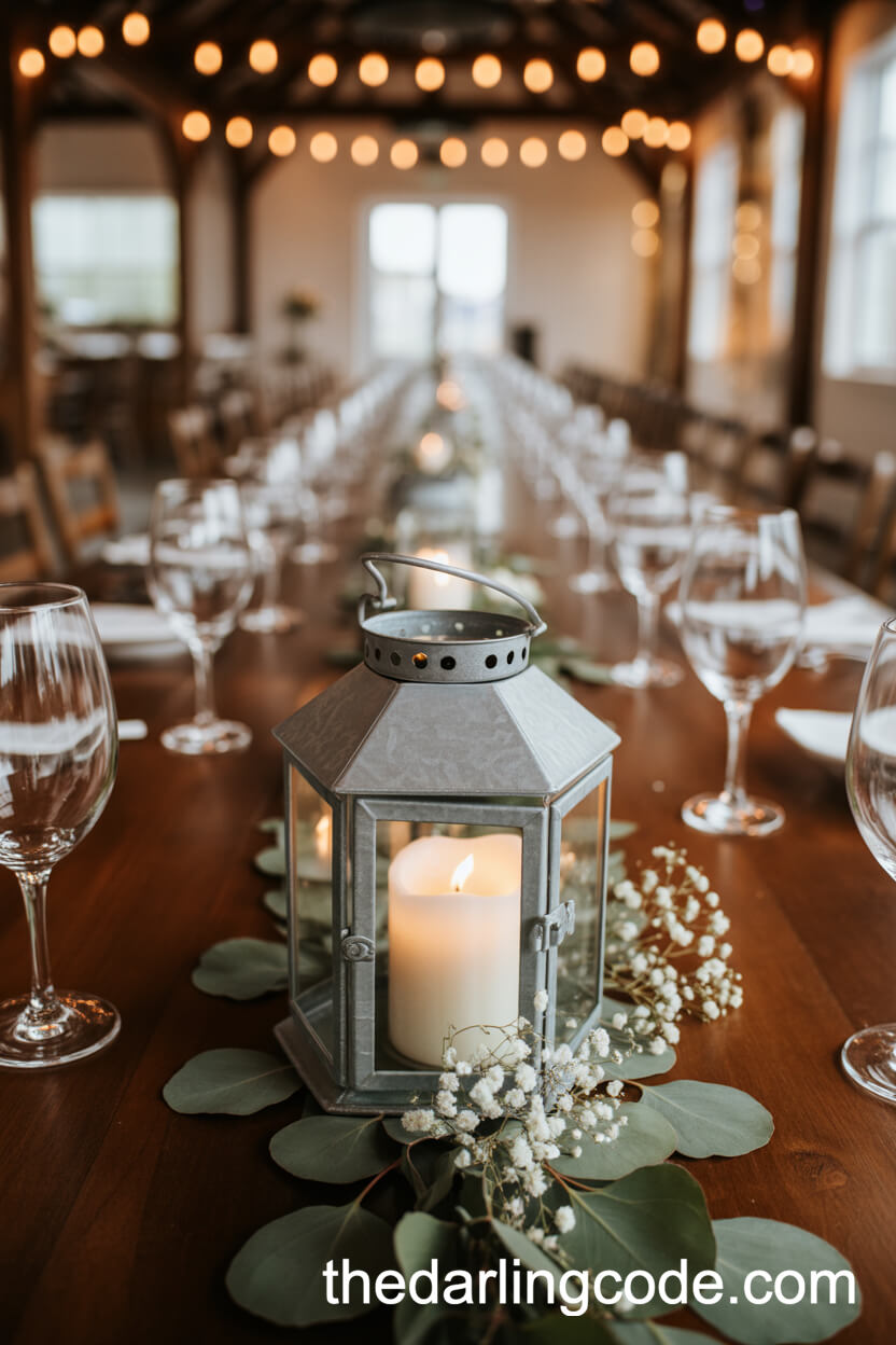 Vintage Lanterns and Eucalyptus on a Barn Table