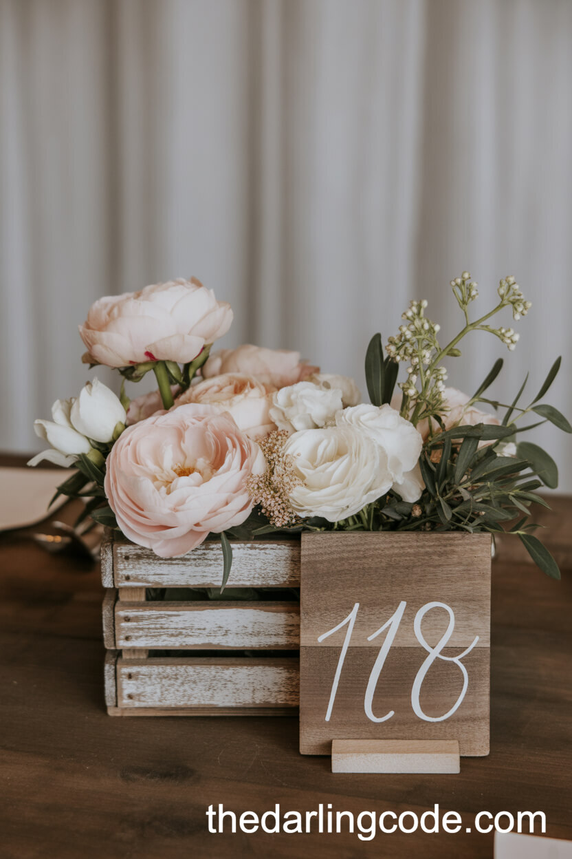 Blush Peonies and Roses in a Wooden Crate