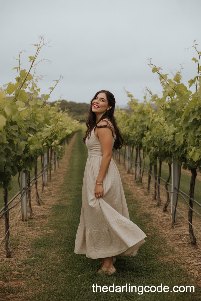Rustic Wedding Dress With Flowy Skirt Amidst Vineyard Vines