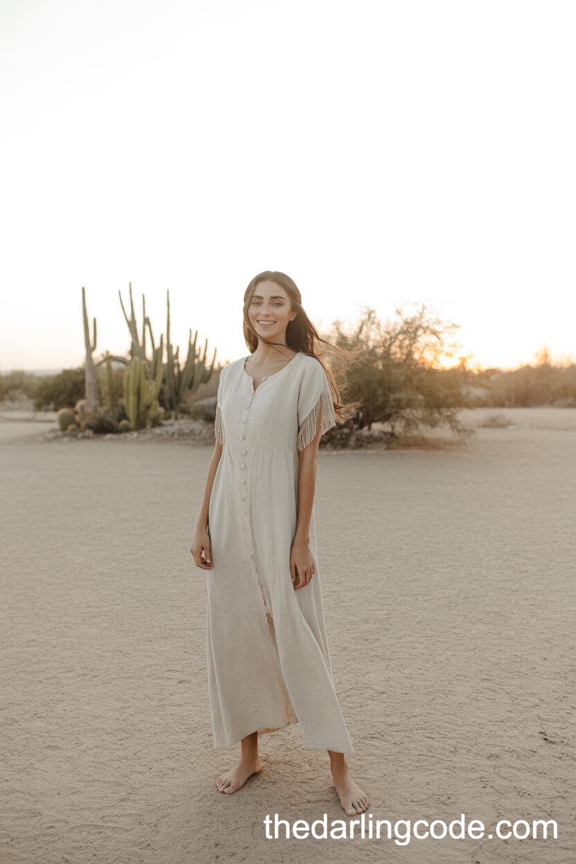 Simple Rustic Wedding Dress With Fringe In The Desert