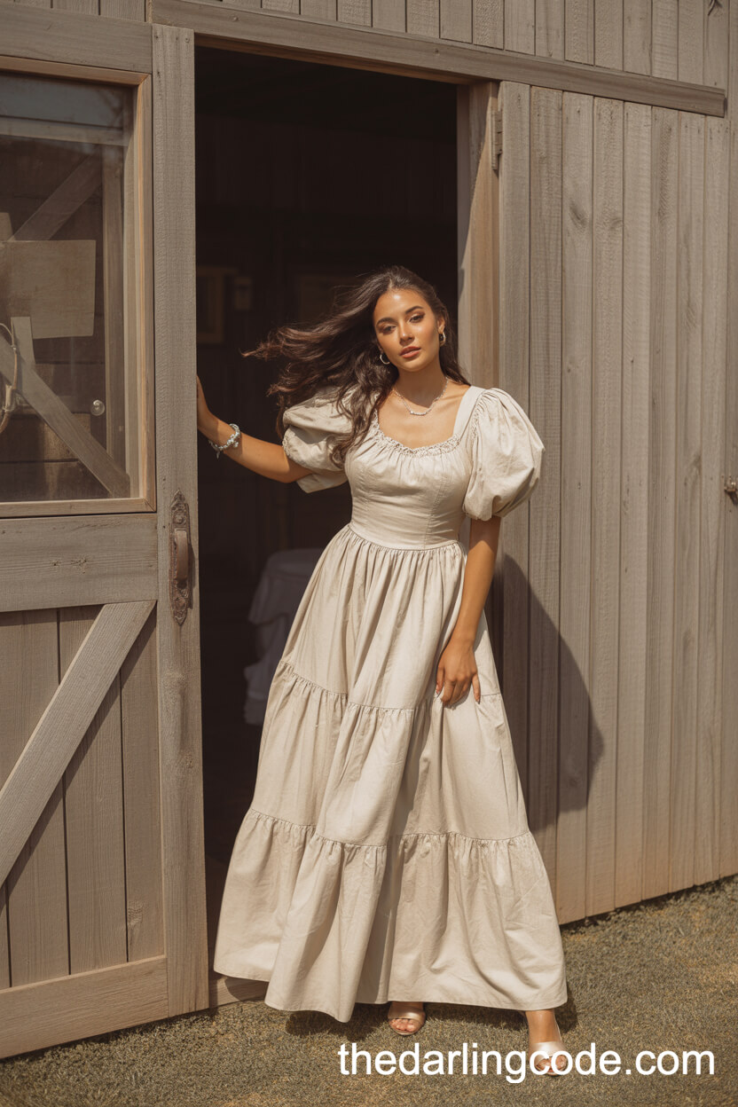 Vintage-Inspired Rustic Wedding Dress With Puff Sleeves