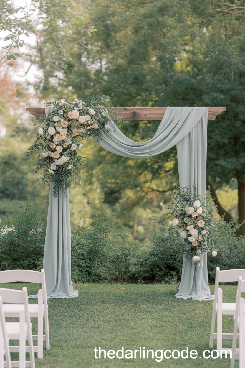 Sage Green Ceremony Arch With Rustic Florals