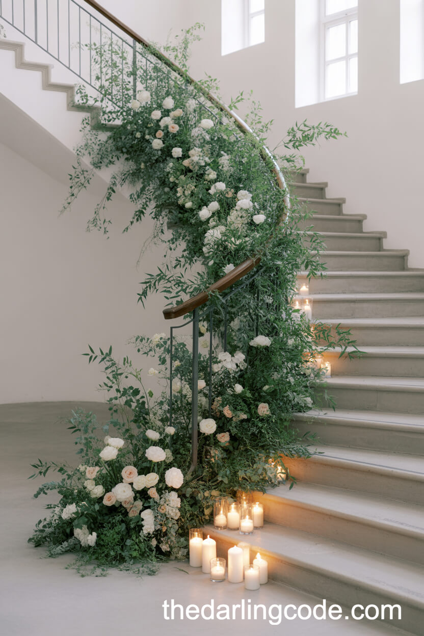Cascading Sage Green Staircase Decor