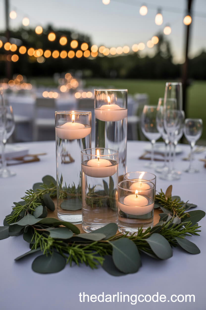 Floating Candle Centerpiece With Sage Greenery