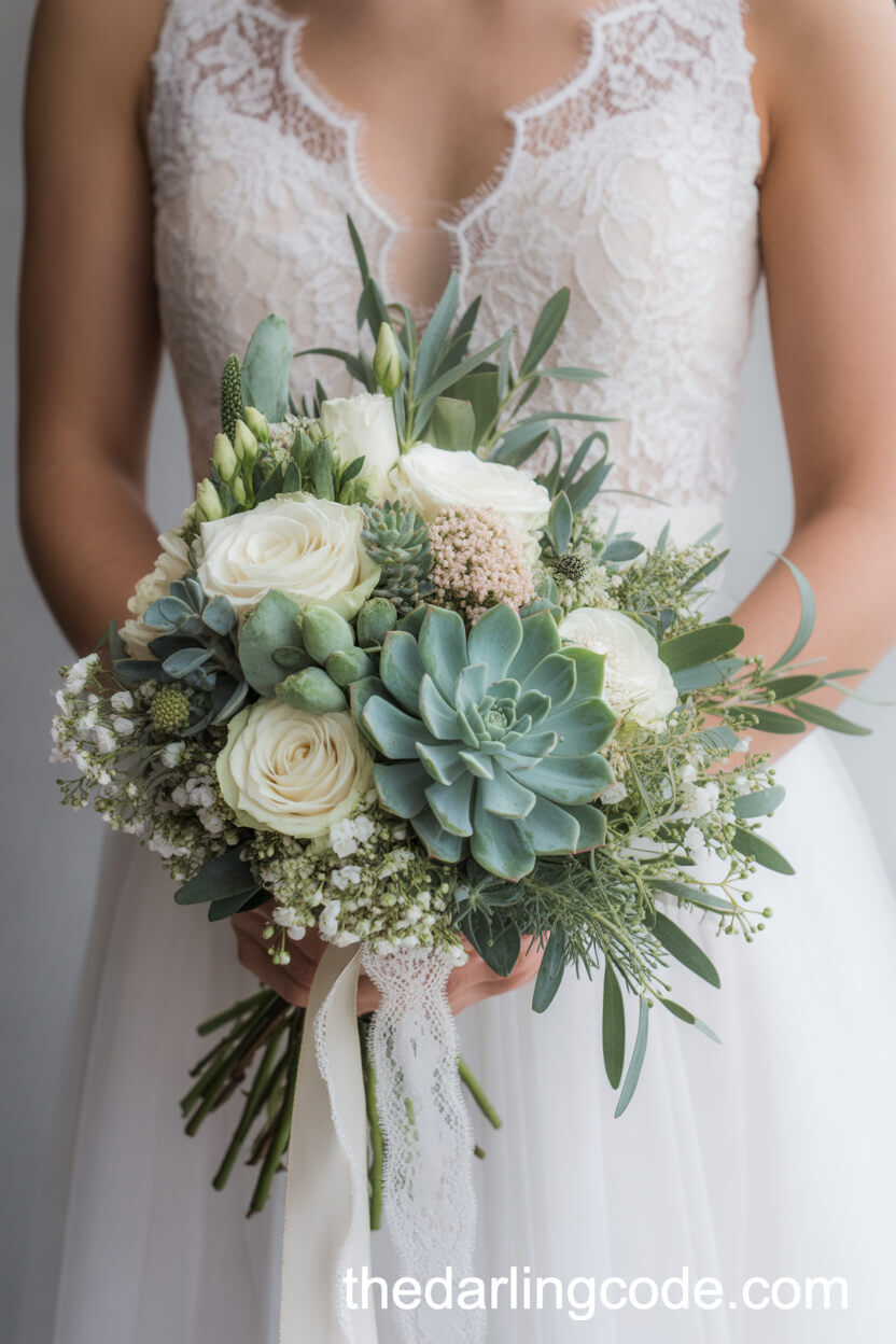 Sage Green And White Bridal Bouquet