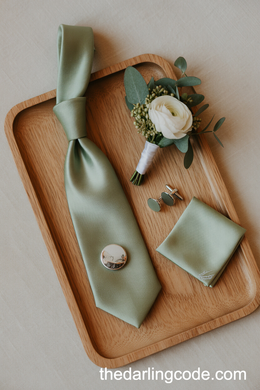 Groom's Accessories In Sage Green
