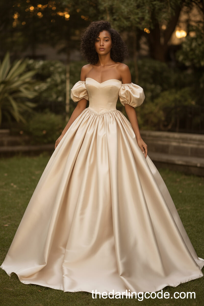 Off-Shoulder Satin Ball Gown Wedding Dress