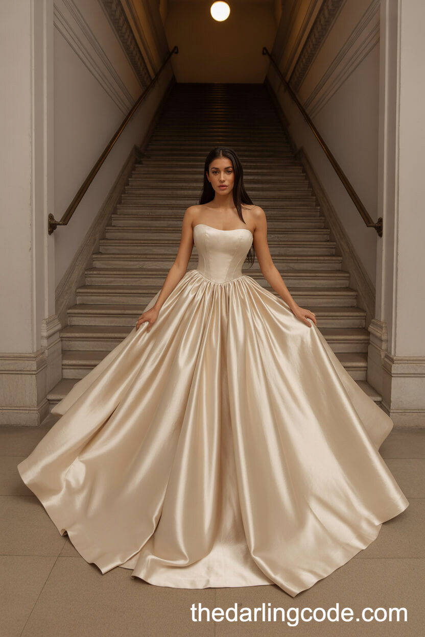 Strapless Satin Ball Gown Wedding Dress With Sweetheart Bodice