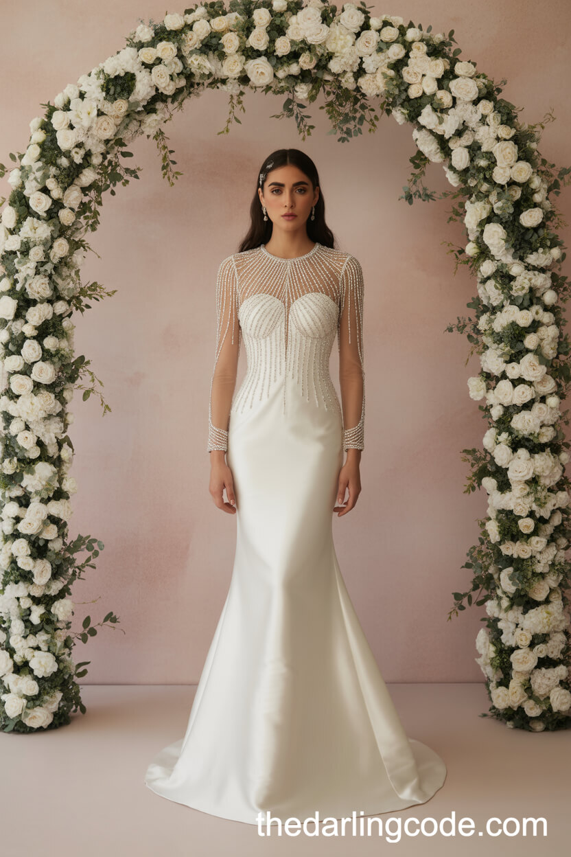 Satin Trumpet Wedding Dress With Beaded And Crystal Embellishments