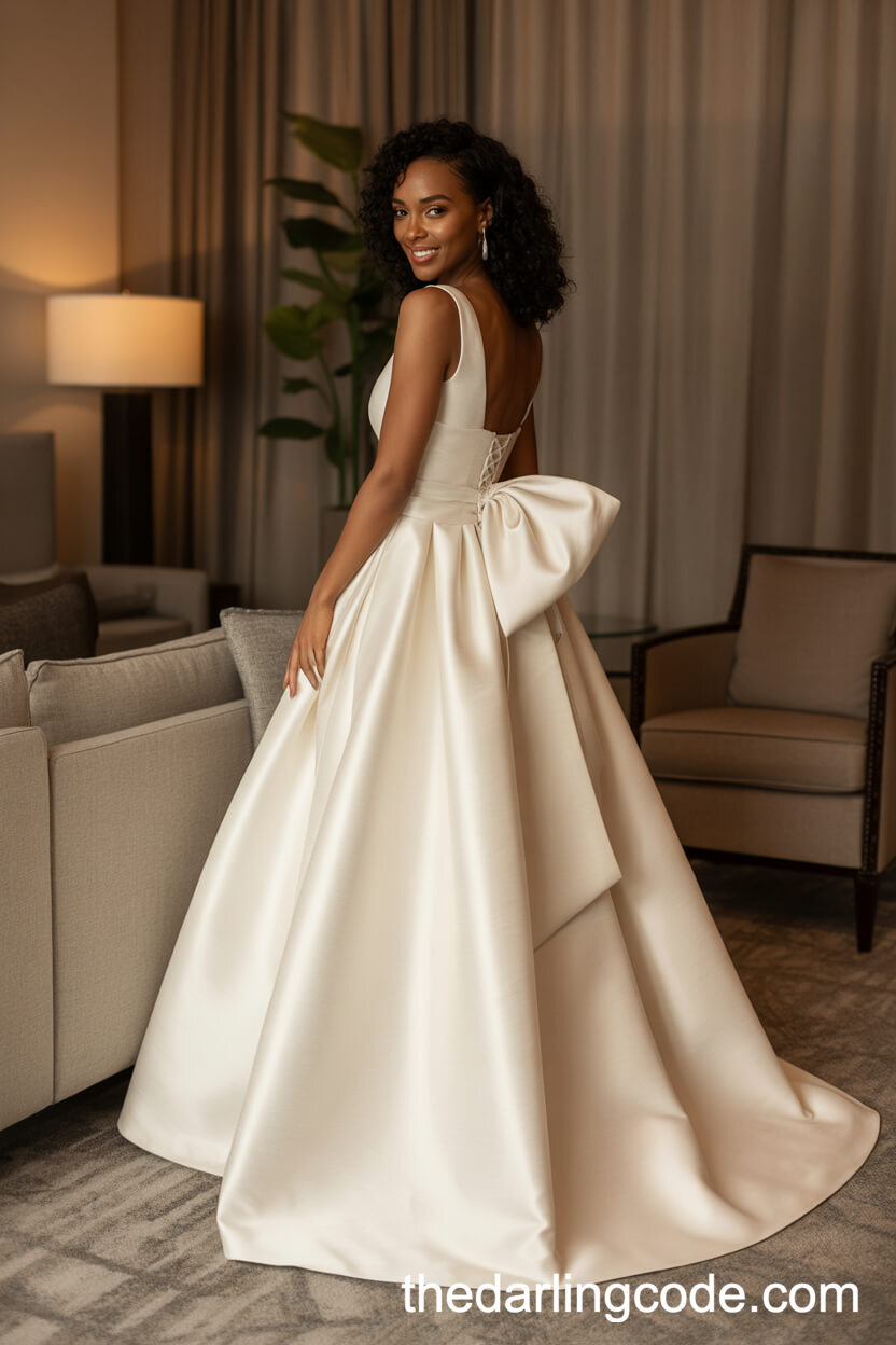Modern Satin A-Line Wedding Dress With Statement Bow