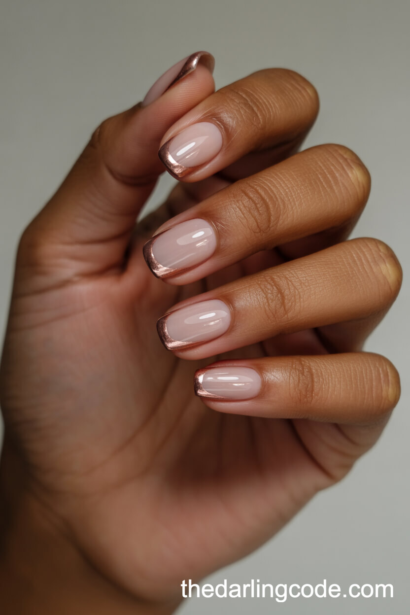 Rose Gold Chrome Tip Squoval Short Nails