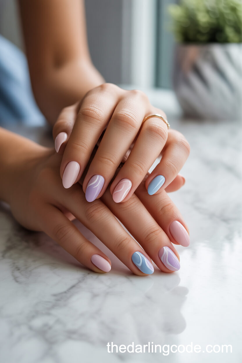 Pastel Abstract Almond Short Nails