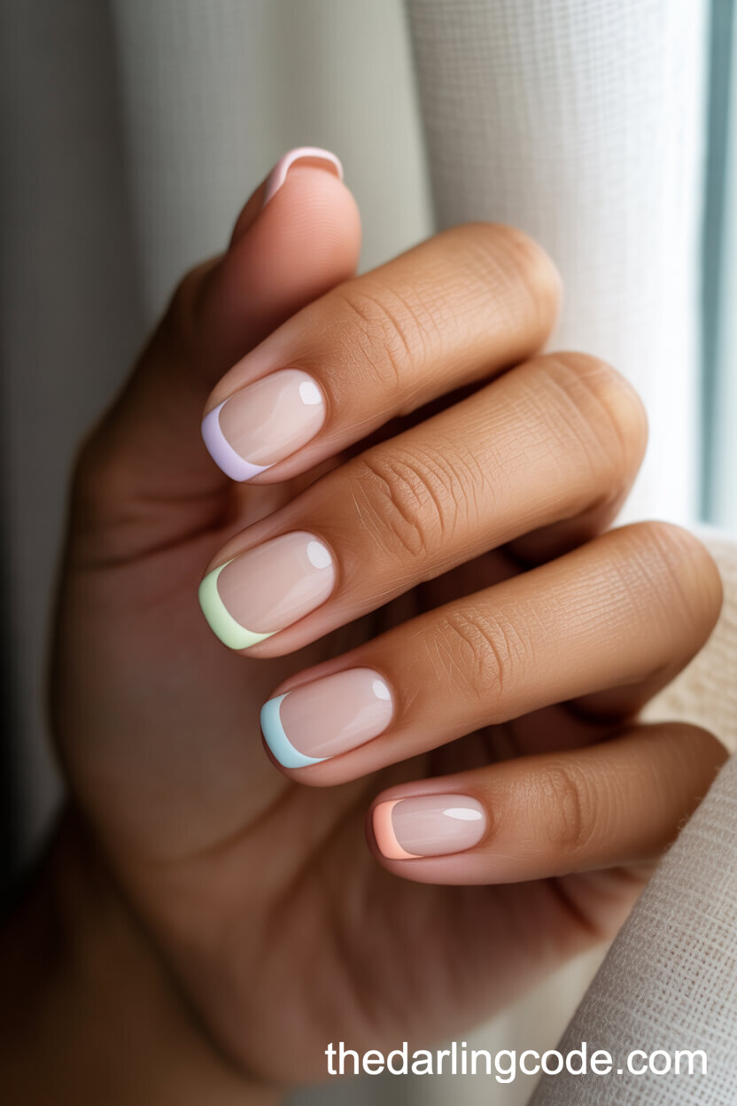 Ultra-Thin Pastel French Tip On Squoval Short Nails