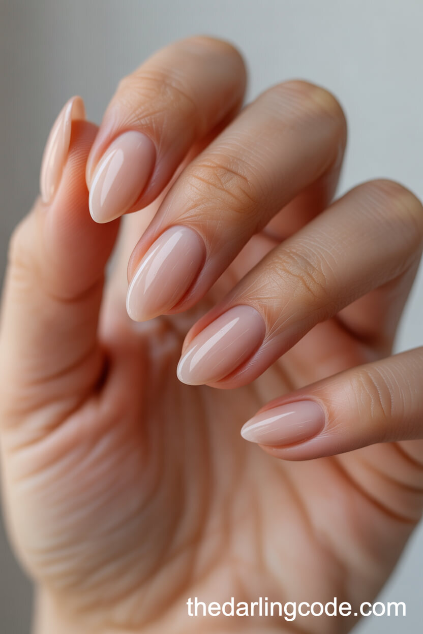 Sheer Nude Almond-Shaped Short Nails